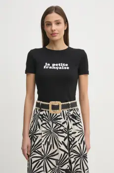 La Petite Francaise tricou din bumbac LPF femei, culoarea negru, LPF imagine