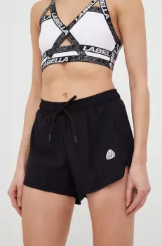 LaBellaMafia pantaloni scurti de antrenament Essentials femei, culoarea negru, cu imprimeu, high waist imagine