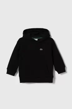Lacoste bluza copii culoarea negru, cu gluga, neted imagine