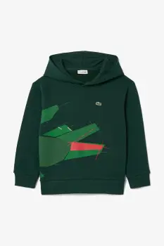 Lacoste bluza copii culoarea verde, cu gluga, cu imprimeu, SJ2561 imagine