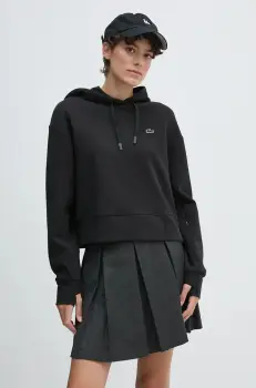 Lacoste bluza femei, culoarea negru, cu gluga, neted imagine