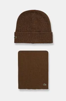 Lacoste caciula si fular din lana culoarea maro, RB5385 imagine