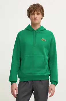 Lacoste hanorac de bumbac barbati, culoarea verde, cu gluga, neted, SH2754 imagine