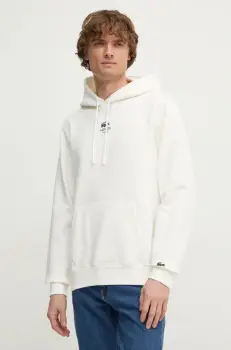 Lacoste hanorac de bumbac culoarea alb, cu gluga, cu imprimeu, SH2740 imagine