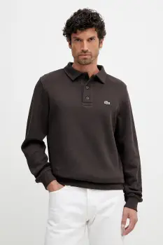 Lacoste hanorac de bumbac culoarea maro, uni, SH5781 imagine