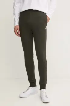 Lacoste pantaloni de trening culoarea verde, neted imagine