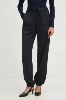 Lacoste pantaloni din lana culoarea albastru marin, high waist, HF1564 imagine