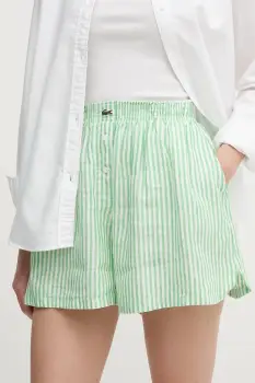 Lacoste pantaloni scurti din in culoarea verde, cu imprimeu, high waist, FF0226 imagine