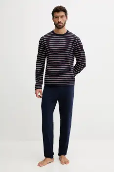 Lacoste pijama culoarea bleumarin, cu model, 4H0624 imagine