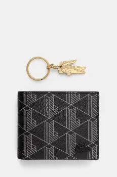 Lacoste portofel + breloc barbati, culoarea negru, NH4801LX imagine