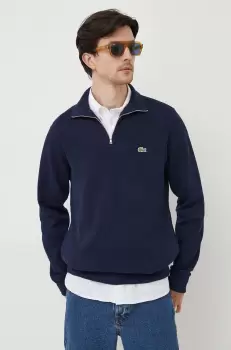 Lacoste pulover de bumbac culoarea albastru marin, cu turtleneck imagine
