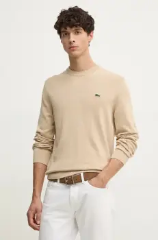 Lacoste pulover de bumbac culoarea bej, light imagine