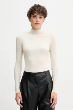 Lacoste pulover de lana culoarea bej, light, cu turtleneck, AF4189 imagine