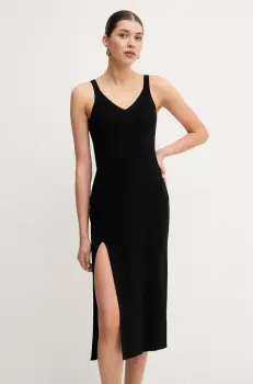 Lacoste rochie culoarea negru, midi, mulata, EF9270 imagine