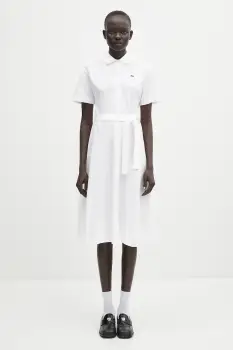 Lacoste rochie din bumbac culoarea alb, mini, evazata, EF9621 imagine