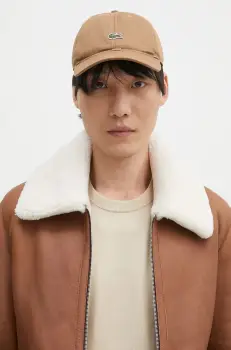 Lacoste sapca de baseball din bumbac culoarea maro, cu imprimeu imagine