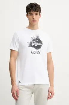 Lacoste tricou barbati, culoarea alb, cu imprimeu, TH8917 imagine