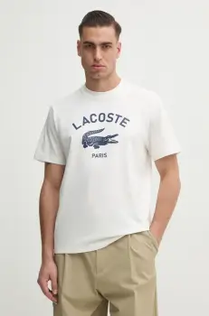 Lacoste tricou din bumbac barbati, culoarea alb, cu imprimeu, TH2733 imagine