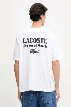 Lacoste tricou din bumbac culoarea alb, cu imprimeu, TH5950 imagine