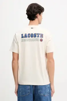 Lacoste tricou din bumbac culoarea bej, cu imprimeu, TH5903 imagine
