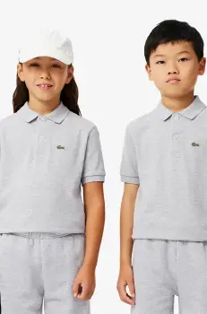 Lacoste tricouri polo din bumbac pentru copii culoarea gri, neted imagine