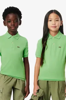 Lacoste tricouri polo din bumbac pentru copii culoarea verde, neted imagine
