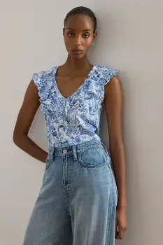 Lauren Ralph Lauren bluza cu volane pentru femei, din bumbac imagine