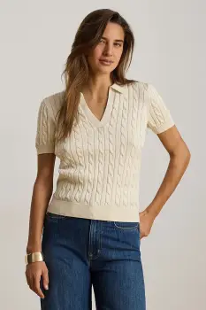 Lauren Ralph Lauren pulover cu maneca scurta pentru femei, cu vascoza imagine