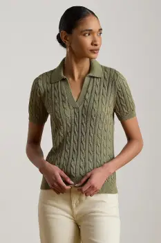 Lauren Ralph Lauren pulover cu maneca scurta pentru femei, cu vascoza imagine