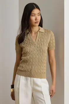 Lauren Ralph Lauren pulover cu maneca scurta pentru femei, cu vascoza imagine