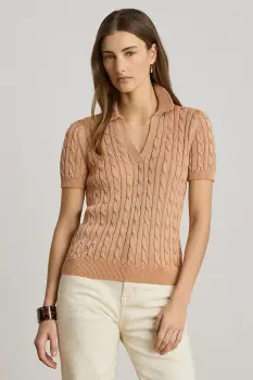 Lauren Ralph Lauren pulover cu maneca scurta pentru femei, cu vascoza imagine