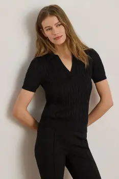 Lauren Ralph Lauren pulover cu maneca scurta pentru femei, cu vascoza imagine
