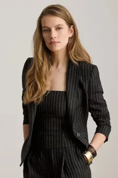 Lauren Ralph Lauren sacou cu un singur rand de nasturi pentru femei din in imagine