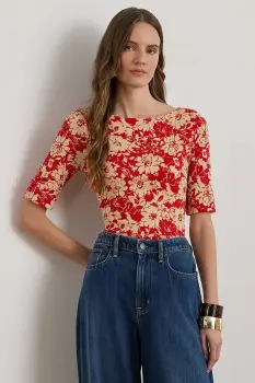 Lauren Ralph Lauren tricou basic pentru femei, din bumbac imagine