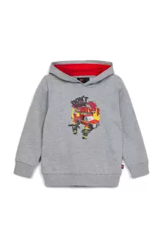 Lego hanorac de bumbac pentru copii culoarea gri, cu gluga, cu imprimeu imagine