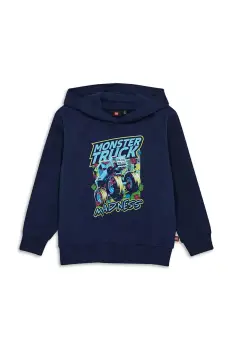 Lego hanorac de bumbac pentru copii LWSAKU 608 culoarea bleumarin, cu gluga, cu imprimeu, 11010924 imagine