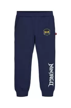 Lego pantaloni de trening din bumbac pentru copii culoarea albastru marin, cu imprimeu imagine