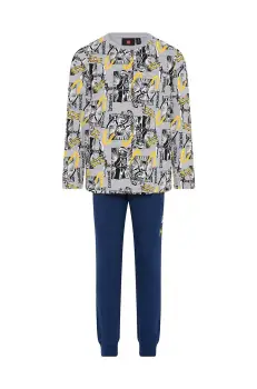 Lego pijamale de bumbac pentru copii culoarea gri, modelator imagine