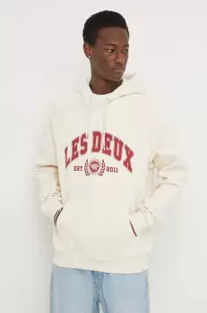 Les Deux hanorac de bumbac barbati, culoarea bej, cu gluga, cu imprimeu imagine