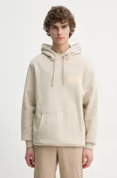 Les Deux hanorac de bumbac barbati, culoarea bej, cu gluga, cu imprimeu, LDM202049 imagine