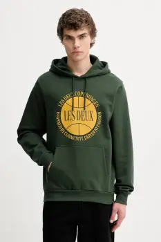 Les Deux hanorac de bumbac culoarea verde, cu gluga, cu imprimeu, 1001292 imagine