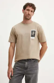 Les Deux tricou din bumbac barbati, culoarea bej, cu imprimeu, LDM101194 imagine