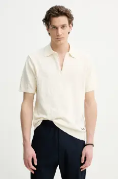 Les Deux tricou polo barbati, culoarea bej, uni, LDM310153 imagine