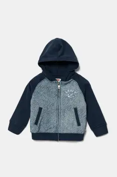 Levi's bluza bebe TROMPE LOEIL DENIM HOODIE culoarea bleumarin, cu gluga, cu imprimeu, 6EM394 imagine