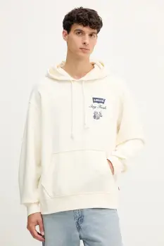 Levi's hanorac de bumbac culoarea bej, cu gluga, cu imprimeu, A2639 imagine