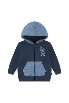 Levi's hanorac de bumbac pentru bebelusi KNIT DENIM ZIP UP culoarea bleumarin, cu gluga, cu imprimeu, 6EN725 imagine