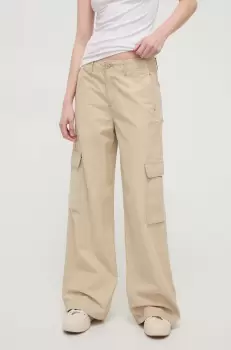 Levi's pantaloni BAGGY CARGO femei, culoarea bej, lat, high waist imagine