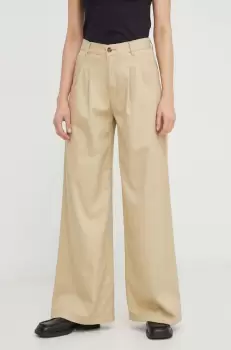 Levi's pantaloni PLEATED WIDELEG femei, culoarea bej, lat, high waist imagine