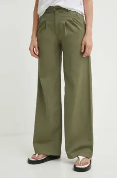 Levi's pantaloni PLEATED WIDELEG femei, culoarea verde, lat, high waist imagine