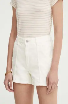Levi's pantaloni scurti jeans CARPENTER SHORT femei, culoarea bej, neted, high waist, A8719 imagine